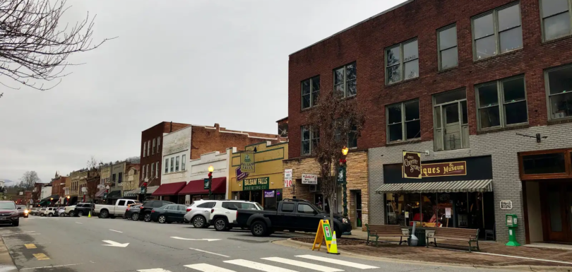 Storefronts along Main Street in Sylva, North Carolina